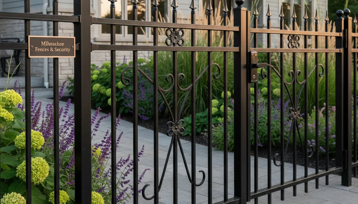 Black ornamental metal fence installation by Chop Chop Landscaping in Milwaukee, WI