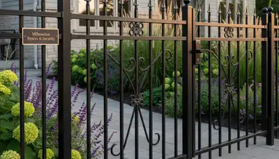 Black ornamental metal fence installation by Chop Chop Landscaping in Milwaukee, WI