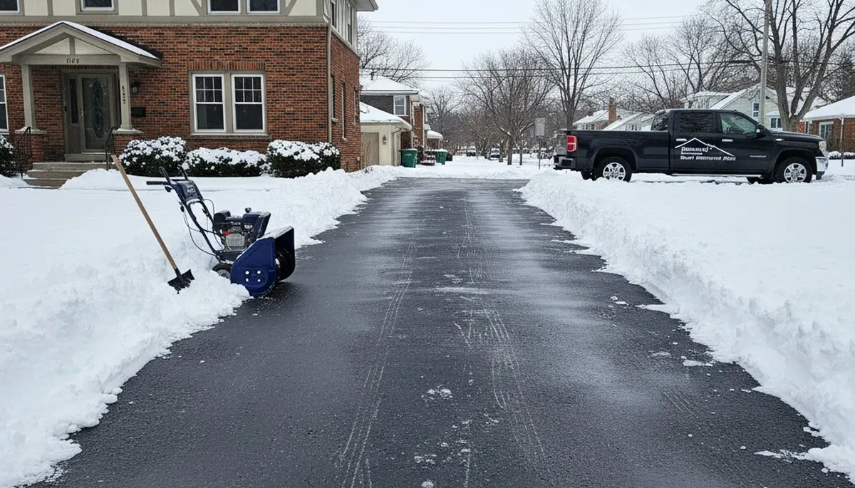 Cleared Milwaukee driveway after professional snow removal by Chop Chop Landscaping