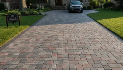 Completed interlocking paver driveway installation by Chop Chop Landscaping in Milwaukee, WI