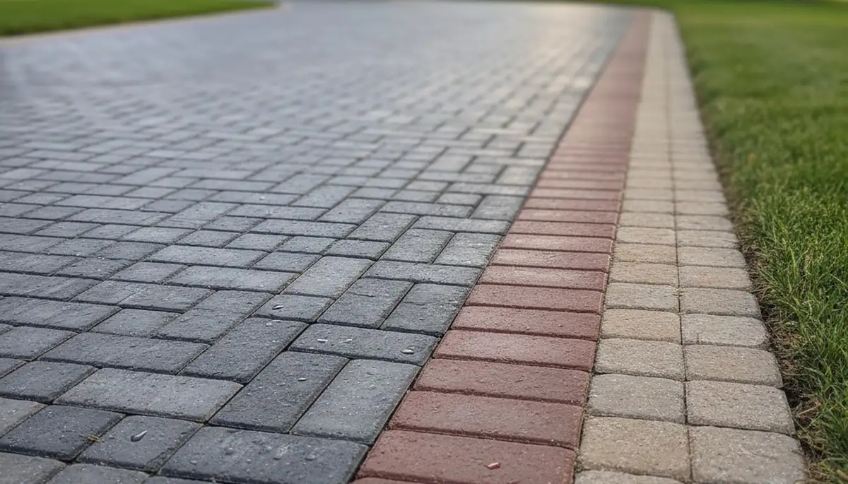 Decorative driveway paver border and edging with soldier course design in Milwaukee, WI landscaping