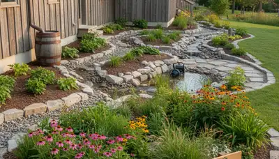 Sustainable rain garden with natural filtration in Milwaukee WI by Chop Chop Landscaping