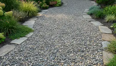 Pea gravel garden pathway installation with natural landscaping in Milwaukee, WI by Chop Chop Landscaping