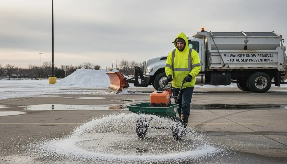 Professional de-icing and salt application for safe winter surfaces by Chop Chop Landscaping in Milwaukee WI