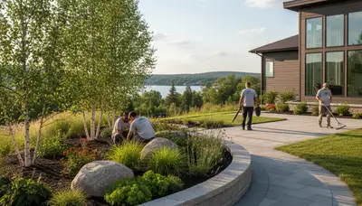 Landscaping crew providing lawn care services in Milwaukee, WI