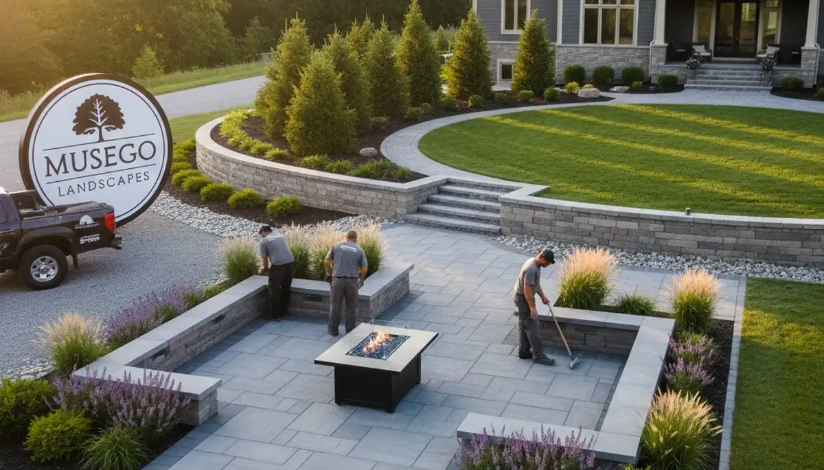 Landscaping crew providing lawn care services in Milwaukee, WI