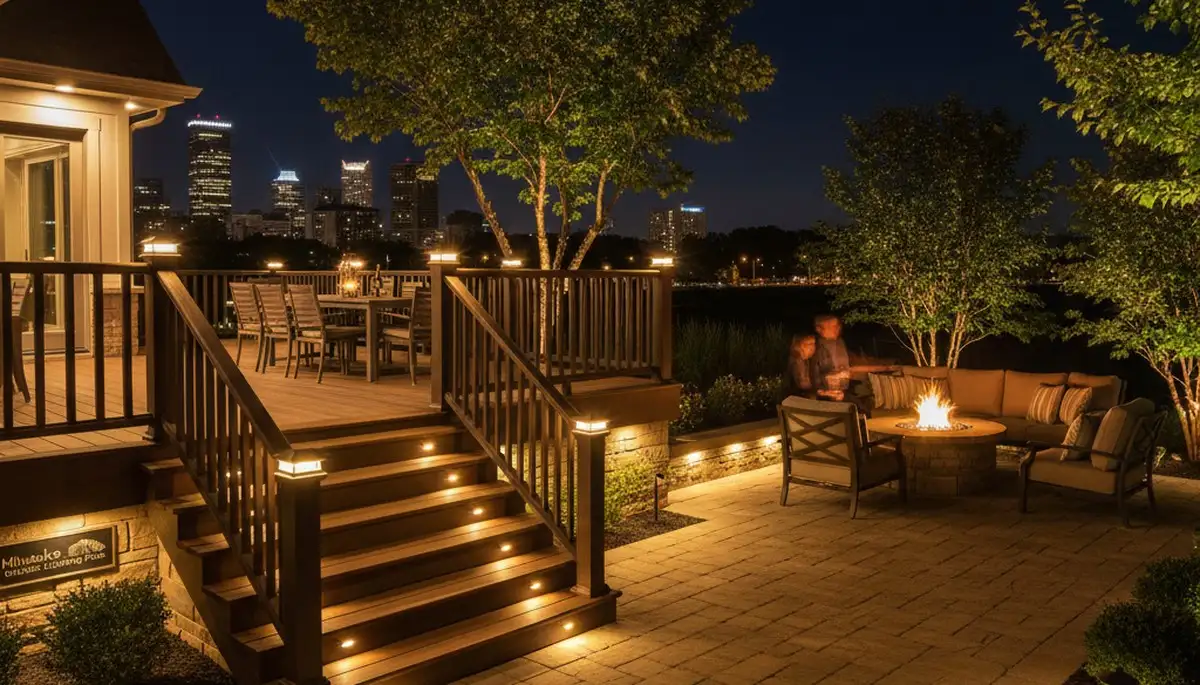 Professional deck and patio lighting installation in Milwaukee, WI enhancing outdoor living space