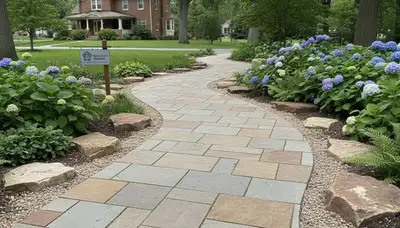 Curved stone paver pathway installation by Chop Chop Landscaping in Milwaukee, WI